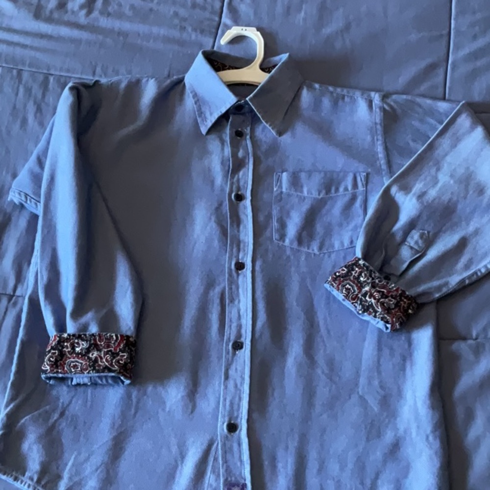 EUC Ciao Marco Blue Italian Striped Button Down Striped CONTRASTING Cuff Trim